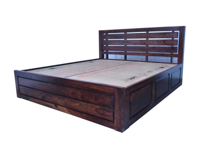 Knight Sheesham Solid Wood Bed- King Size Natural Brown - Image 6