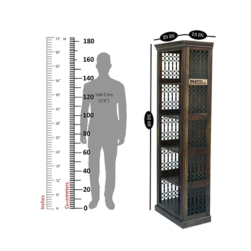 Iron grill sheesham solid wood book shelf 6-2 warm chestnut - Image 3