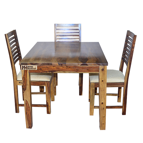 Square Sheesham Solid Wood Dining With 4 Chair 4-3 Provincial Teak - Image 5