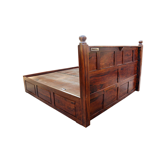 Wooden Panel Sheesham Solid Wood Bed With Storage-king Size Natural Brown - Image 2