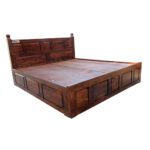 Wooden Panel Sheesham Solid Wood Bed With Storage-king Size Natural Brown - Image 4