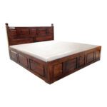Wooden Panel Sheesham Solid Wood Bed With Storage-king Size Natural Brown