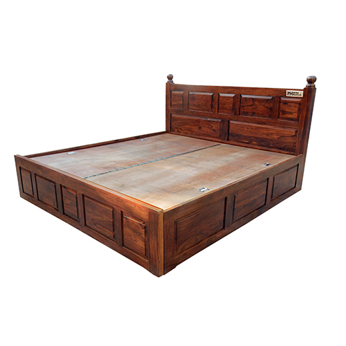Wooden Panel Sheesham Solid Wood Bed With Storage-king Size Natural Brown - Image 5