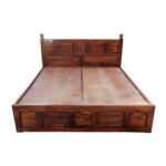 Wooden Panel Sheesham Solid Wood Bed With Storage-king Size Natural Brown - Image 7