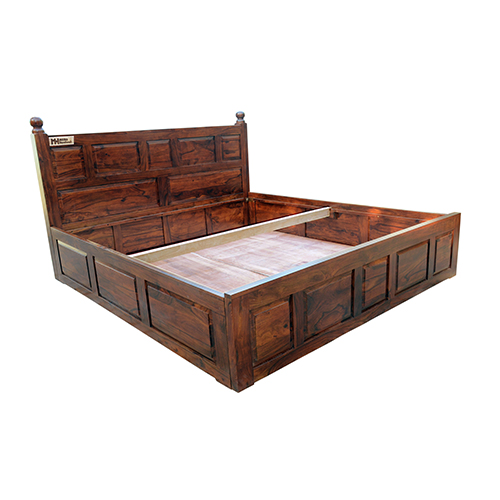 Wooden Panel Sheesham Solid Wood Bed With Storage-king Size Natural Brown - Image 8