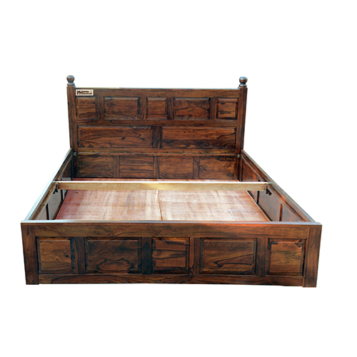 Wooden Panel Sheesham Solid Wood Bed With Storage-king Size Natural Brown - Image 9