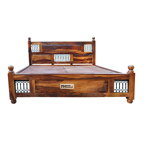 Iron Grill Sheesham Solid Wood Bed - King Size Provincial Teak - Image 1