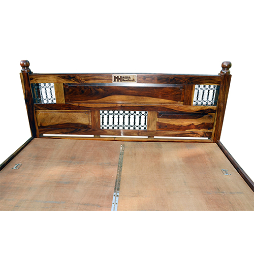 Iron Grill Sheesham Solid Wood Bed - King Size Provincial Teak - Image 4
