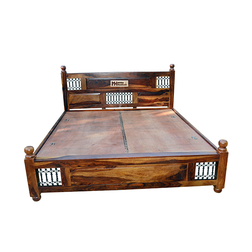 Iron Grill Sheesham Solid Wood Bed - King Size Provincial Teak - Image 9