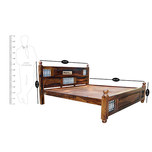 Iron Grill Sheesham Solid Wood Bed - King Size Provincial Teak - Image 10