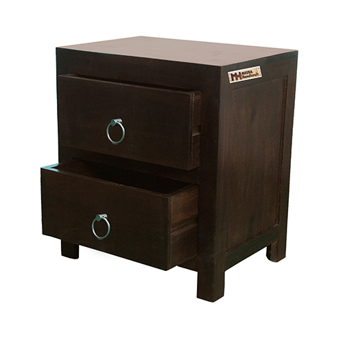 Sheesham Solid Wood Two Drawer Bed Side Table Walnut - Image 2