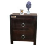 Sheesham Solid Wood Two Drawer Bed Side Table Walnut
