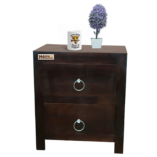 Sheesham Solid Wood Two Drawer Bed Side Table Walnut - Image 1