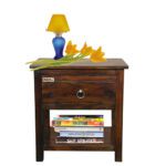 Sheesham Solid Wood One Drawer Bed Side Table Walnut