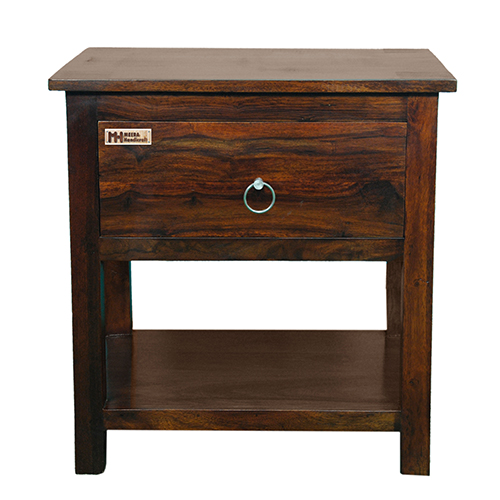 Sheesham Solid Wood One Drawer Bed Side Table Walnut - Image 2