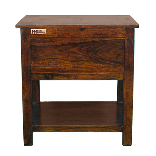 Sheesham Solid Wood One Drawer Bed Side Table Walnut - Image 3