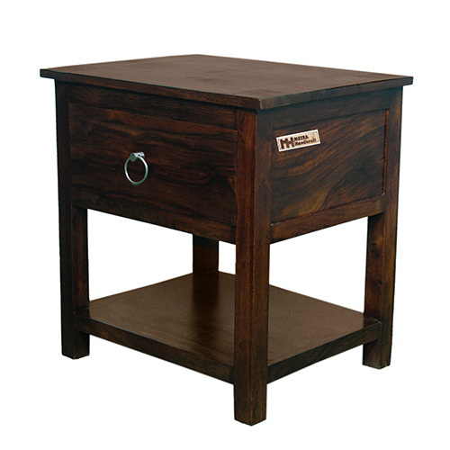 Sheesham Solid Wood One Drawer Bed Side Table Walnut - Image 5