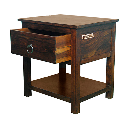 Sheesham Solid Wood One Drawer Bed Side Table Walnut - Image 6