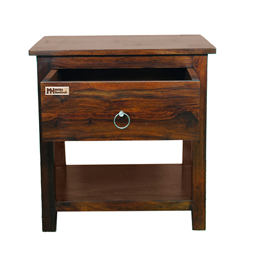Sheesham Solid Wood One Drawer Bed Side Table Walnut - Image 7