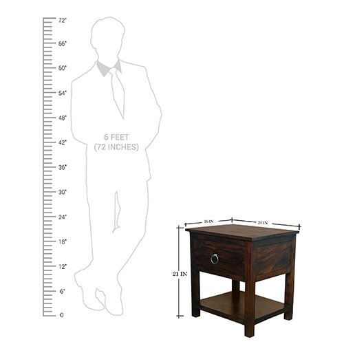 Sheesham Solid Wood One Drawer Bed Side Table Walnut - Image 8