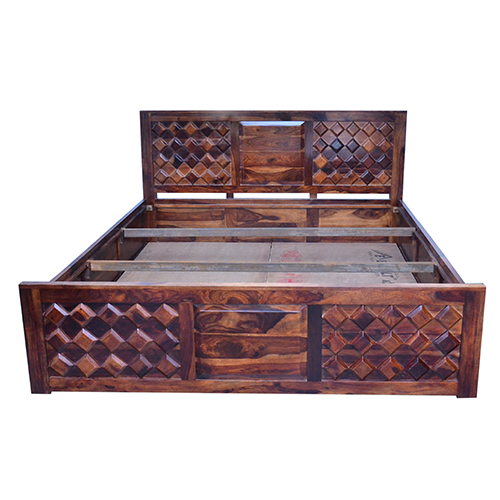 Gems Sheesham Solid Wood Bed With Storage-king Size Natural Brown - Image 1