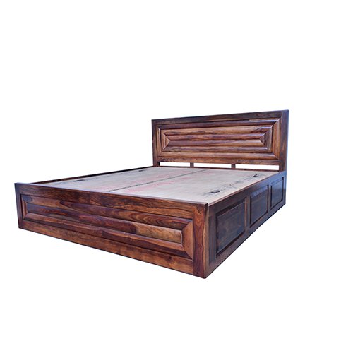Home Edge Sheesham Solid Wood Bed With Storage- King Size Natural Brown - Image 1
