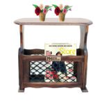 Sheesham Solid Wood Magazine Holder With Iron Grill Natural Brown
