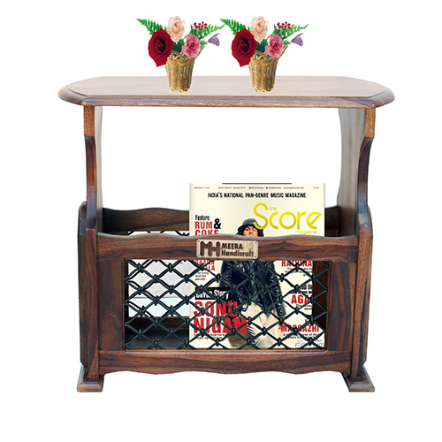Sheesham Solid Wood Magazine Holder With Iron Grill Natural Brown - Image 1