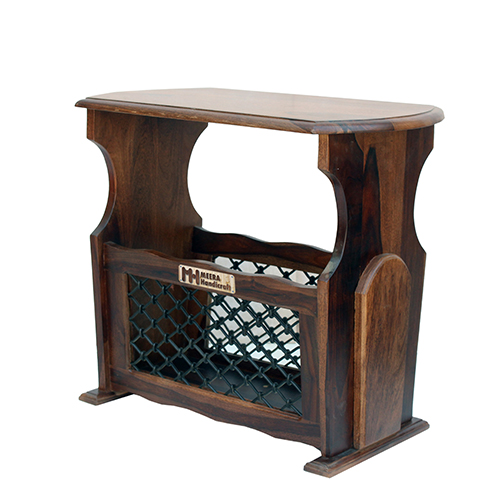 Sheesham Solid Wood Magazine Holder With Iron Grill Natural Brown - Image 5