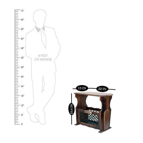 Sheesham Solid Wood Magazine Holder With Iron Grill Natural Brown - Image 6