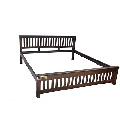 Wooden strip sheesham solid wood bed- king size walnut - Image 3