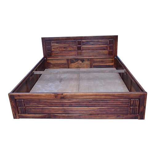 Meera sheesham solid wood bed with storage - king size natural brown - Image 2