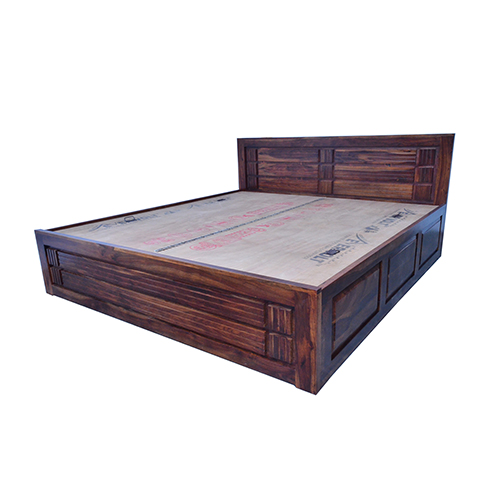 Meera sheesham solid wood bed with storage - king size natural brown - Image 3