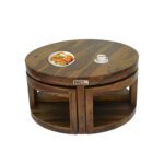 Sheesham Solid Wood Round Cofee Table With 4 Seating Provincial Teak