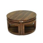 Sheesham Solid Wood Round Cofee Table With 4 Seating Provincial Teak - Image 2