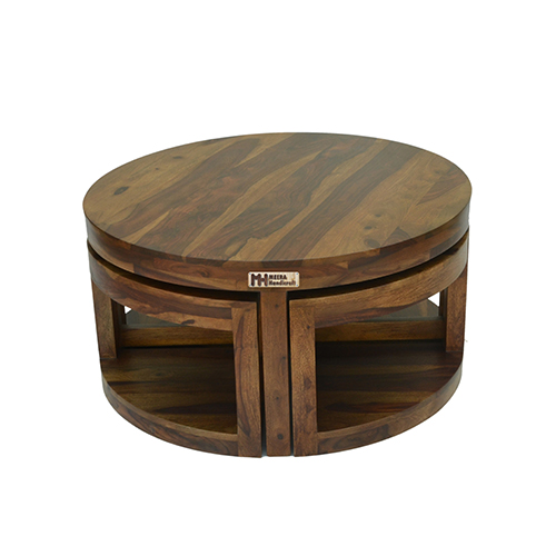 Sheesham Solid Wood Round Cofee Table With 4 Seating Provincial Teak - Image 2