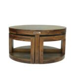 Sheesham Solid Wood Round Cofee Table With 4 Seating Provincial Teak - Image 10