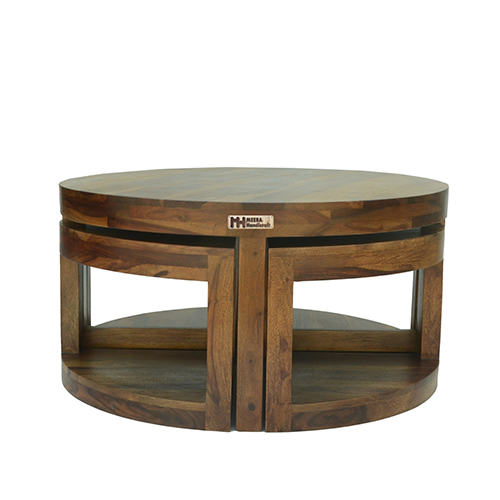 Sheesham Solid Wood Round Cofee Table With 4 Seating Provincial Teak - Image 10