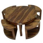 Sheesham Solid Wood Round Cofee Table With 4 Seating Provincial Teak - Image 9
