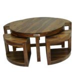 Sheesham Solid Wood Round Cofee Table With 4 Seating Provincial Teak - Image 8