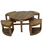 Sheesham Solid Wood Round Cofee Table With 4 Seating Provincial Teak - Image 7