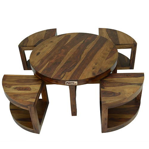 Sheesham Solid Wood Round Cofee Table With 4 Seating Provincial Teak - Image 6