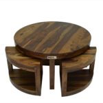 Sheesham Solid Wood Round Cofee Table With 4 Seating Provincial Teak - Image 5