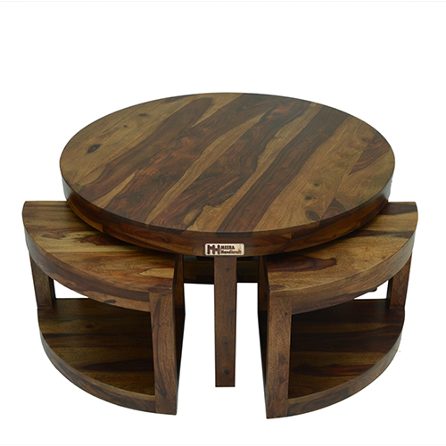 Sheesham Solid Wood Round Cofee Table With 4 Seating Provincial Teak - Image 5