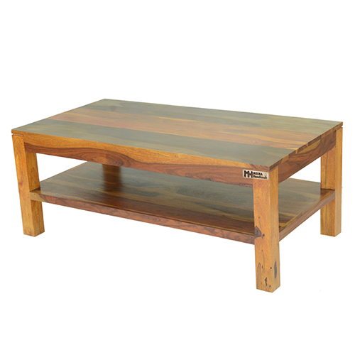 Sheesham Solid Wood Coffee Table With Shelf Mapple Honey - Image 3