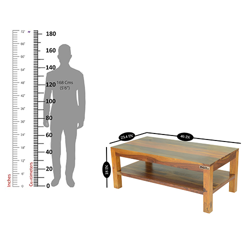 Sheesham Solid Wood Coffee Table With Shelf Mapple Honey - Image 6
