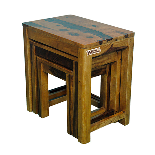 Sheesham Solid Wood Stool Set Of 3 Pcs Provincial Teak - Image 1