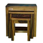 Sheesham Solid Wood Stool Set Of 3 Pcs Provincial Teak - Image 3