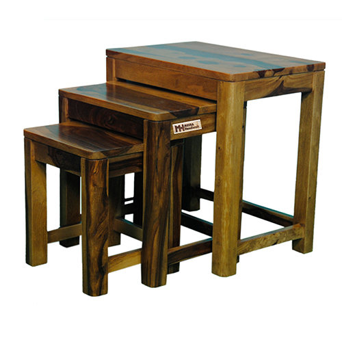 Sheesham Solid Wood Stool Set Of 3 Pcs Provincial Teak - Image 4