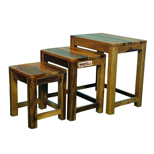 Sheesham Solid Wood Stool Set Of 3 Pcs Provincial Teak - Image 5
